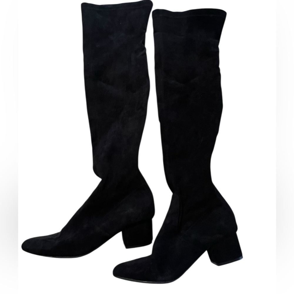 Elegant Black Suede like Thigh High Women's Block Heel Boots size 8.5